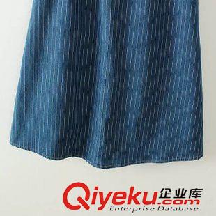 8月16日新品 豎條紋松緊腰牛仔半身裙傘裙 文藝寬松休閑A字裙送腰帶女 1960