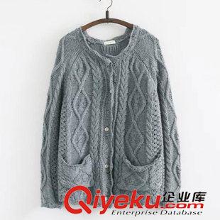 8月14日新品 廠家直銷2015秋新品森女日系純色2口袋毛衣開衫外套女1900原始圖片2