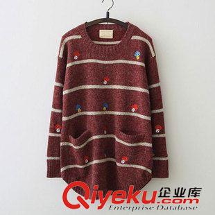 8月13日新品 2015秋新品森女日系刺繡蘑菇中長款套頭毛衣女 1873原始圖片2