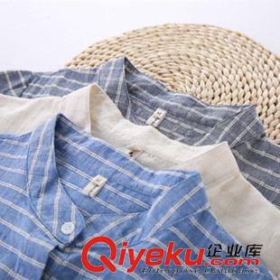 8月13日新品 秋冬新款口袋格子立領圓領棉麻寬松襯衫女長袖上衣復古小清新1881原始圖片3