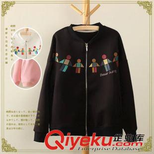 8月13日新品 秋裝情侶裝印花小人短外套太空棉棒球服女長(zhǎng)袖寬松休閑夾克衫1886