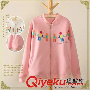 8月13日新品 秋裝情侶裝印花小人短外套太空棉棒球服女長(zhǎng)袖寬松休閑夾克衫1886