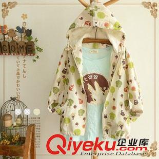 8月10日新品 日系森女系新款可愛卡通貓頭鷹電話連帽麻長袖短外套 女1804原始圖片2