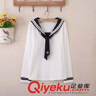 8月10日新品 2015秋冬新款日系森女系船錨圖案海軍風(fēng)全棉長袖T恤女1810原始圖片3