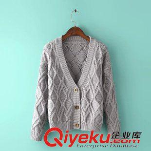 8月10日新品 15秋季新款簡約純色菱形麻花圖案印花長袖針織毛衣外套 女1818原始圖片3