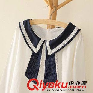 8月7日新品 廠家直銷2015秋新品森女日系棉麻學生風領結開衫襯衫女1708