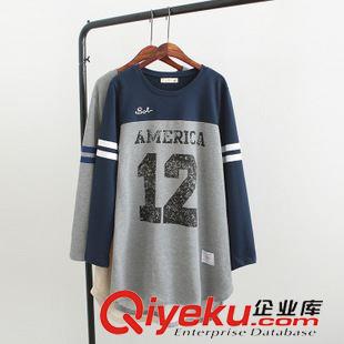 8月7日新品 2015秋裝新款 日系森女不規(guī)則前短后長(zhǎng)寬松字母中長(zhǎng)款休閑t恤1697