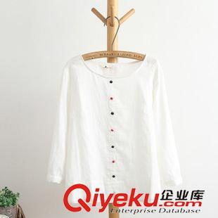 8月7日新品 2015秋季女裝新款日系森女系寬松純棉雙層紗圓領彩扣長袖襯衣1711原始圖片2