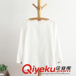 8月7日新品 2015秋季女裝新款日系森女系寬松純棉雙層紗圓領彩扣長袖襯衣1711原始圖片3