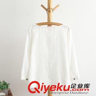 8月6日新品 2015秋季女裝新款日系森女系寬松純棉雙層紗圓領(lǐng)彩扣長袖襯衣1681原始圖片3