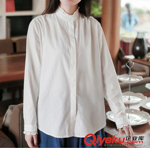 8月5日新品 秋裝新款 森女系清新甜美花邊立領襯衣女士長袖百搭打底襯衫1662原始圖片3