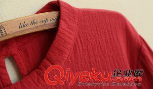 8月4日新品 森女系 初秋新款女裝 花環(huán)熊刺繡 棉麻圓領(lǐng)飛飛五分袖T恤 女1626原始圖片2