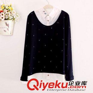 短袖 春秋裝日寬松休閑假兩件套長袖女生T恤刺繡船錨女學(xué)生T恤衫1191原始圖片3