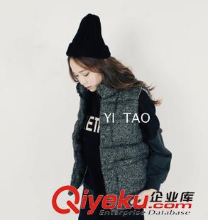 吊帶背心 2015秋冬 外貿(mào) 韓版棉馬甲 女式棉馬甲高領(lǐng)保暖絲棉釘扣開衫背心原始圖片2