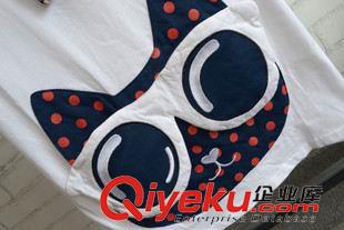 短袖 15年夏 韓國風(fēng)阿桑少女學(xué)院風(fēng)眼鏡貓撞色波點短袖T恤 休閑寬松T原始圖片3