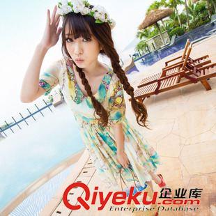 韓版 雪紡 連衣裙 2015夏新款波西米亞雪紡連衣裙娃娃領碎花中裙原始圖片2