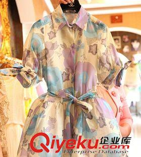 外貿波西米亞風格 歐美女裝夏新款水彩花朵泡泡袖收腰連衣裙原始圖片2