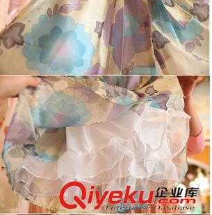 外貿波西米亞風格 歐美女裝夏新款水彩花朵泡泡袖收腰連衣裙原始圖片3