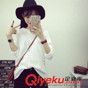 9月新款第三期 韓版女裝V領白色襯衣打底衫棉女大碼顯瘦長袖襯衫潮學生上衣原始圖片2