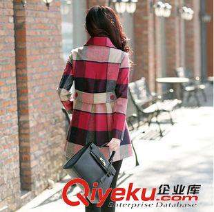 毛呢外套 2015秋冬新款韓版雙排扣格子毛呢外套 女 中長(zhǎng)款呢子大衣原始圖片3