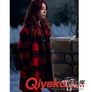 毛呢外套 2015新款韓版紅格子毛呢大衣女毛呢外套中長款大碼潮呢子外套原始圖片3