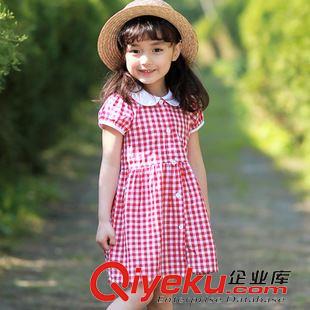 裙子 2015夏季童裝新品B家英倫風(fēng)格格子娃娃領(lǐng)格子女童連衣裙童裙