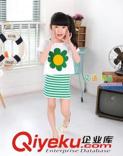 裙子 2015夏季時(shí)尚太陽(yáng)花女童短袖套裝 精梳全棉條紋兒童套裝