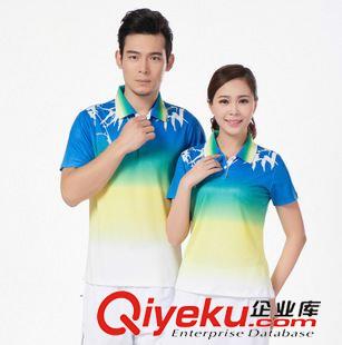 女士T恤 團體運動裝夏情侶裝男女式運動T恤半袖上衣中年加肥大碼藍色短袖原始圖片2
