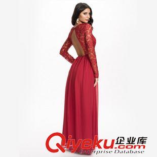 長裙連衣裙 蕾絲禮服 晚禮服批發(fā) 魚尾紅色禮服 表演主持禮服包臀連衣裙原始圖片2
