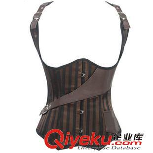 帶肩塑身衣 廠家現(xiàn)貨外貿(mào)corset 咖啡色條紋背背佳歐美性感宮廷束身衣 塑身衣