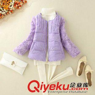 棉衣 2015冬裝新款棉服韓版女裝 白搭圓領修身短款棉衣蕾絲拼接棉襖原始圖片2