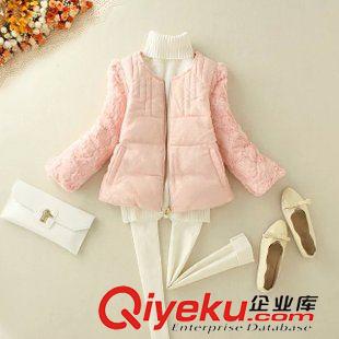 棉衣 2015冬裝新款棉服韓版女裝 白搭圓領修身短款棉衣蕾絲拼接棉襖原始圖片3