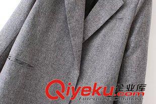 西服 2015版新品學院風直筒韓版中長款顯瘦加大碼西服格紋外套原始圖片3