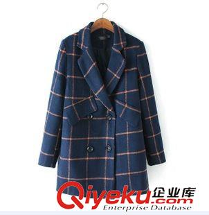 西服 2015版新品學院風直筒韓版中長款顯瘦加大碼西服格紋外套