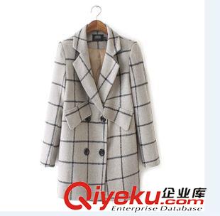 西服 2015秋冬新款中長款修身大格子顯瘦毛呢大衣韓版加厚女外套原始圖片3