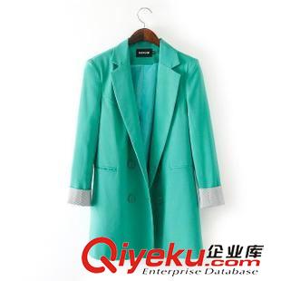 西服 2014秋裝新款休閑加大碼寬松中長款雙排扣西服外套 女裝批發(fā)原始圖片2