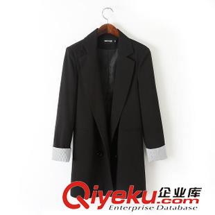 西服 2014秋裝新款休閑加大碼寬松中長款雙排扣西服外套 女裝批發(fā)原始圖片3