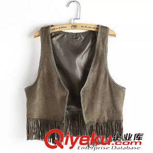 馬甲 歐美風(fēng) 2015秋季女裝新品 純色花邊包邊下擺流蘇麂皮絨馬甲 背心原始圖片2