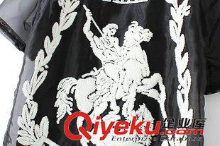 防曬衣 歐洲站2015夏季女裝新款T臺(tái)走秀歐根紗植絨毛巾刺繡2件套防曬服原始圖片3