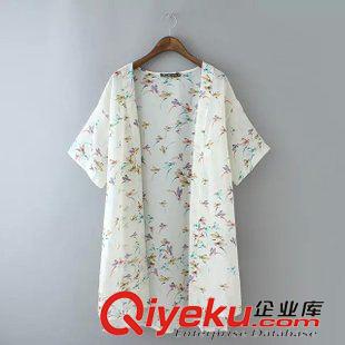 T恤 歐美風(fēng)2015夏季新款小鳥印染寬松加大碼防曬衣雪紡薄開衫外套原始圖片2