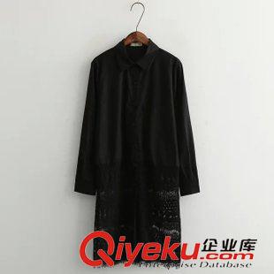 襯衫 2015春裝新款女裝韓版鏤空鉤花蕾絲拼接中長款襯衫上衣女式襯衣潮原始圖片3