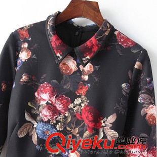 歐美系列 歐洲站2015秋冬新款高端節(jié)數(shù)碼印花空氣層繁花似錦連衣裙長(zhǎng)袖短裙原始圖片3