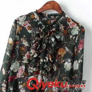 未分類 2015時尚精品女裝春款 歐美風(fēng)荷葉邊雪紡襯衫 女式印花雪紡襯衫衣