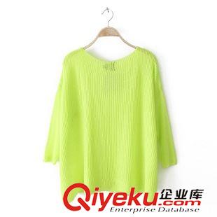 10.05 2015初秋季新品歐美風(fēng)百搭女士精紡熒光亮色寬松薄針織衫罩衫毛衣原始圖片2