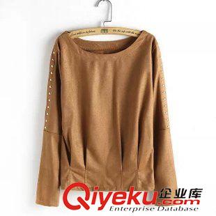 9.25秋款 歐洲站 2015秋季新款女裝上衣 圓領(lǐng)鉚釘麂皮絨小衫T恤原始圖片3
