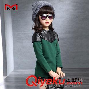 打底衫 X9011HXY（拼皮加絨打底衫）女童秋冬新款加絨加厚上衣中大童原始圖片3