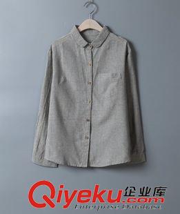 9.29新款 逆向 秋季新品文藝清新百搭棉麻長袖翻領條紋襯衫女5368原始圖片2