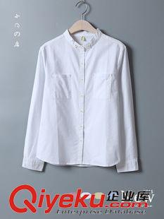 9.10新款 若溪 2015秋文藝氣質(zhì)翻領(lǐng)系帶收腰人棉長袖襯衫裙純色修身長裙2色