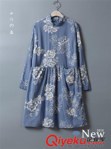 8.20新款 夢(mèng)想家 秋季新品復(fù)古刺繡立領(lǐng)拼接花邊鉤花長(zhǎng)袖連衣裙森女系5199原始圖片3