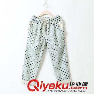 8.8新款 若光 日系波點松緊腰系帶休閑九分褲女夏森女小清新3色5122